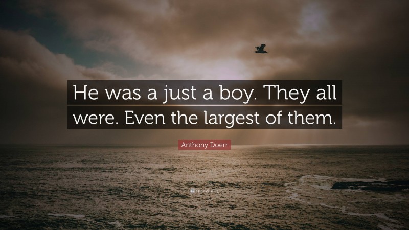 Anthony Doerr Quote: “He was a just a boy. They all were. Even the largest of them.”