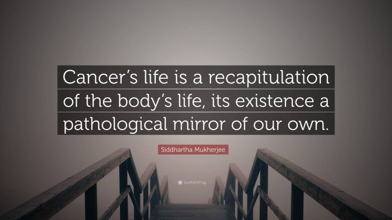 Siddhartha Mukherjee Quote: “Cancer’s life is a recapitulation of the body’s life, its existence a pathological mirror of our own.”