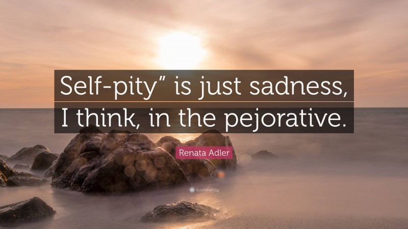 Renata Adler Quote: “Self-pity” is just sadness, I think, in the pejorative.”