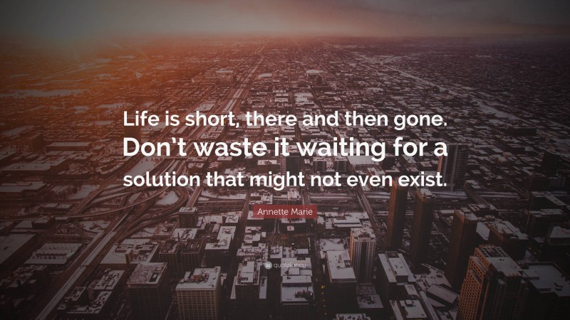 Annette Marie Quote: “Life is short, there and then gone. Don’t waste it waiting for a solution that might not even exist.”