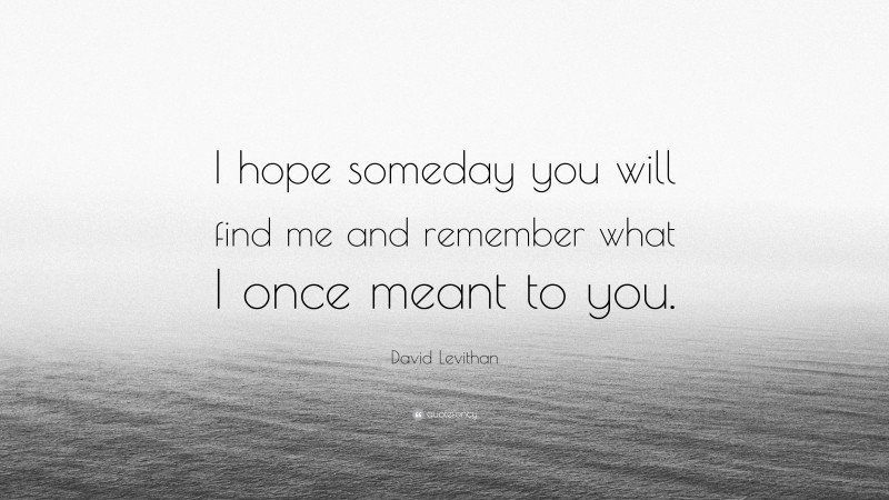 David Levithan Quote: “I hope someday you will find me and remember what I once meant to you.”