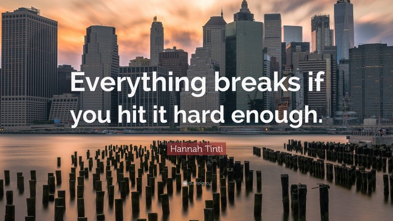 Hannah Tinti Quote: “Everything breaks if you hit it hard enough.”