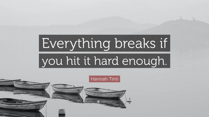 Hannah Tinti Quote: “Everything breaks if you hit it hard enough.”