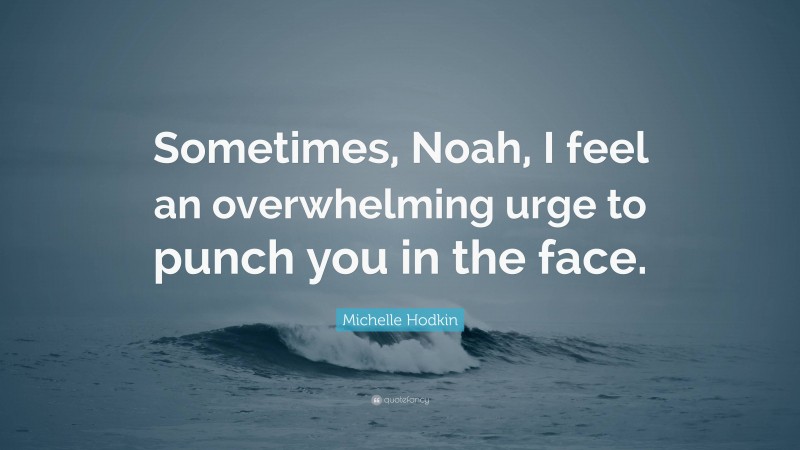 Michelle Hodkin Quote: “Sometimes, Noah, I feel an overwhelming urge to punch you in the face.”