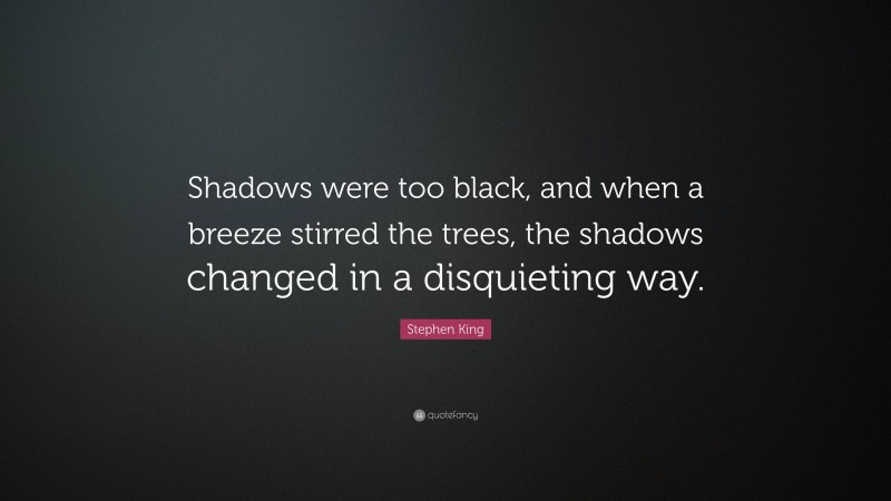 Stephen King Quote: “Shadows were too black, and when a breeze stirred the trees, the shadows changed in a disquieting way.”