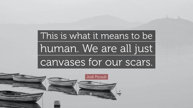 Jodi Picoult Quote: “This is what it means to be human. We are all just canvases for our scars.”