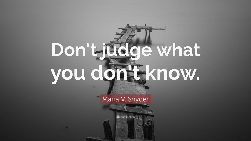 Maria V. Snyder Quote: “Don’t judge what you don’t know.”