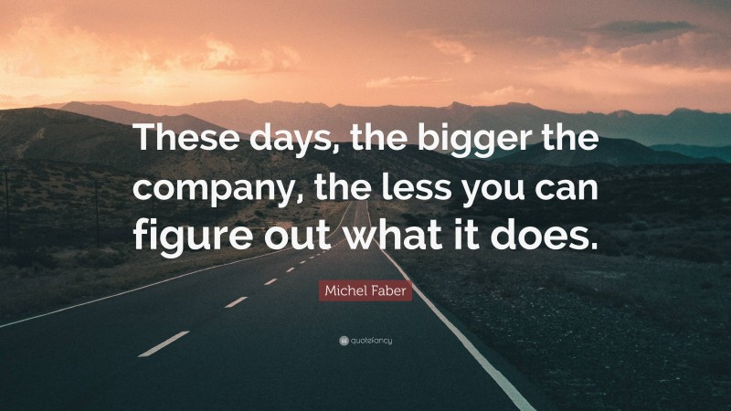 Michel Faber Quote: “These days, the bigger the company, the less you can figure out what it does.”