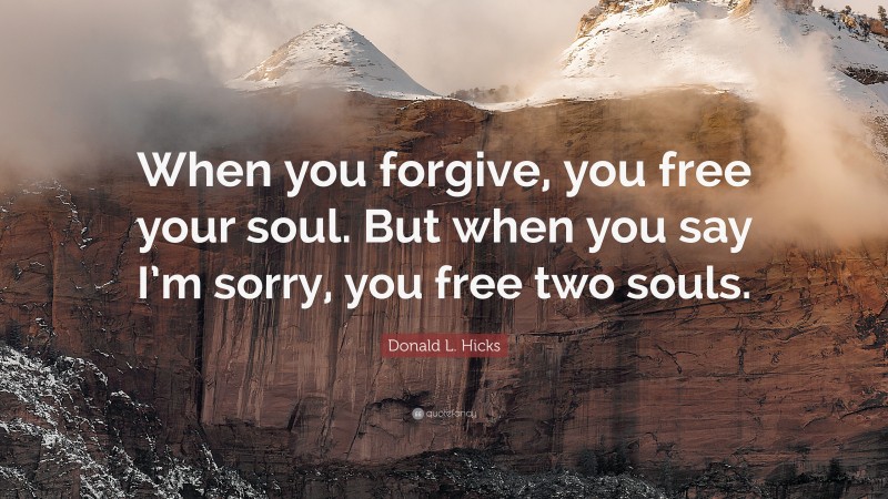 Donald L. Hicks Quote: “When you forgive, you free your soul. But when you say I’m sorry, you free two souls.”
