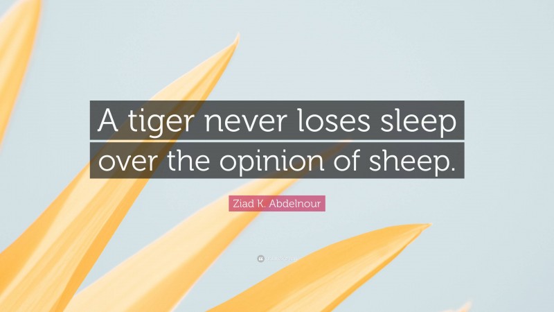 Ziad K. Abdelnour Quote: “A tiger never loses sleep over the opinion of sheep.”