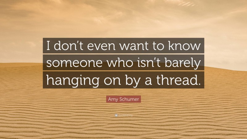 Amy Schumer Quote: “I don’t even want to know someone who isn’t barely hanging on by a thread.”