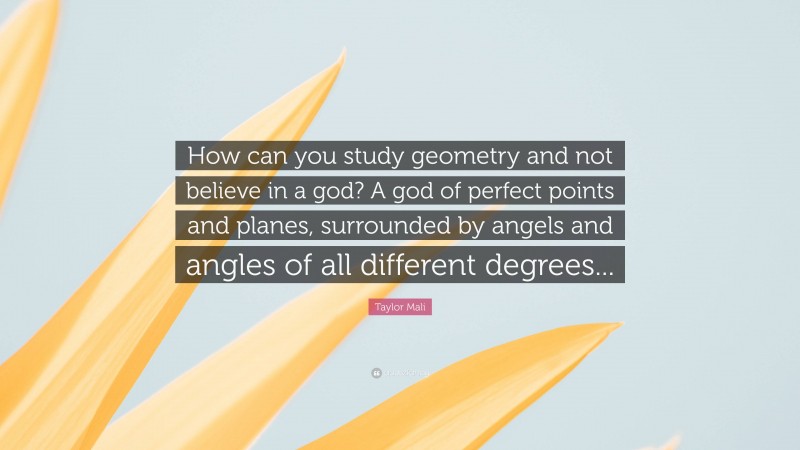 Taylor Mali Quote: “How can you study geometry and not believe in a god? A god of perfect points and planes, surrounded by angels and angles of all different degrees...”