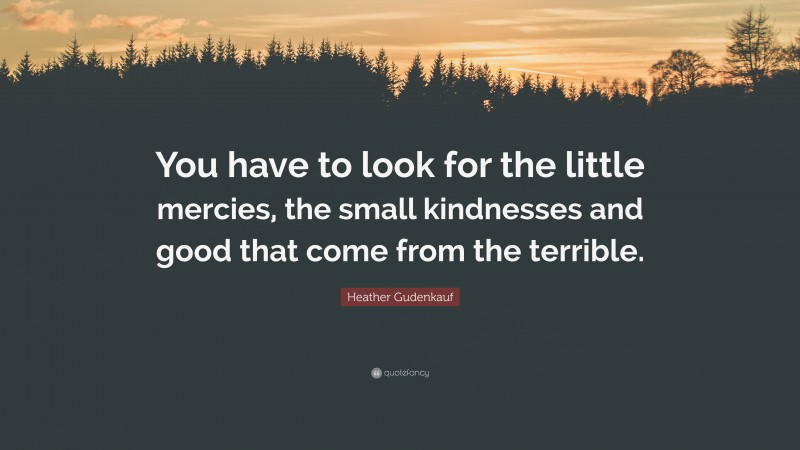 Heather Gudenkauf Quote: “You have to look for the little mercies, the small kindnesses and good that come from the terrible.”