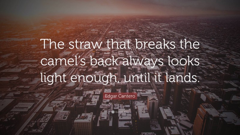 Edgar Cantero Quote: “The straw that breaks the camel’s back always looks light enough, until it lands.”