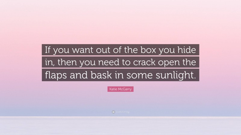 Katie McGarry Quote: “If you want out of the box you hide in, then you need to crack open the flaps and bask in some sunlight.”