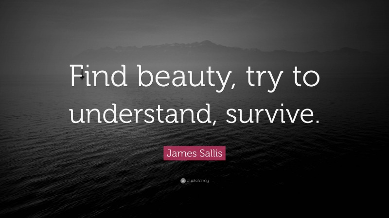 James Sallis Quote: “Find beauty, try to understand, survive.”