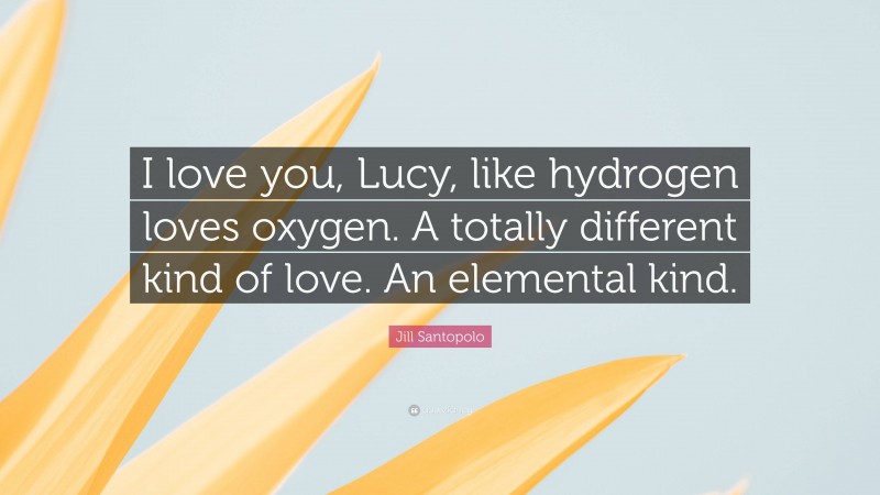 Jill Santopolo Quote: “I love you, Lucy, like hydrogen loves oxygen. A totally different kind of love. An elemental kind.”