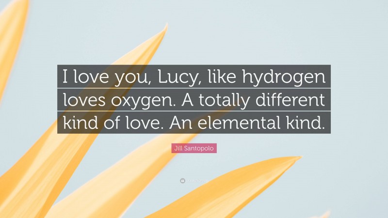 Jill Santopolo Quote: “I love you, Lucy, like hydrogen loves oxygen. A totally different kind of love. An elemental kind.”