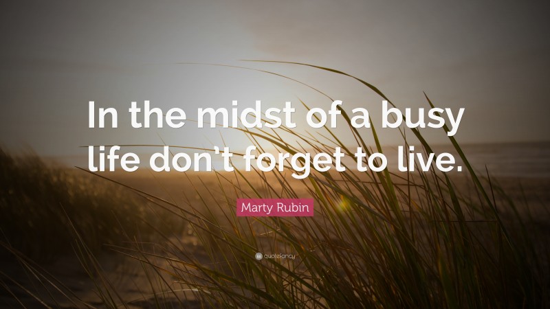 Marty Rubin Quote: “In the midst of a busy life don’t forget to live.”