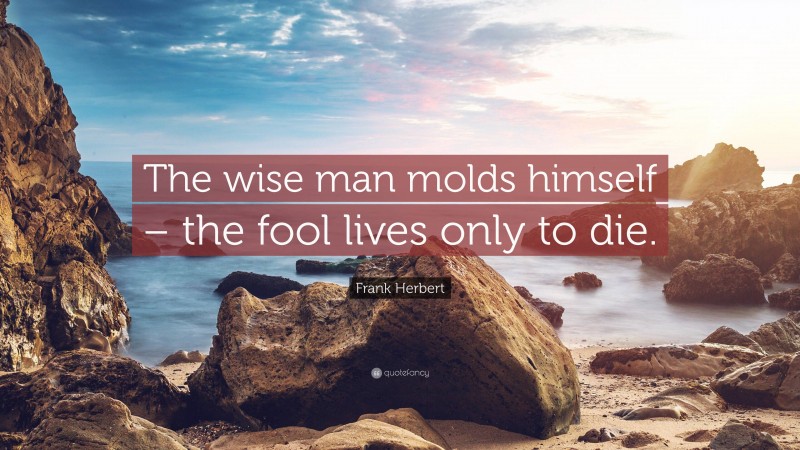 Frank Herbert Quote: “The wise man molds himself – the fool lives only to die.”