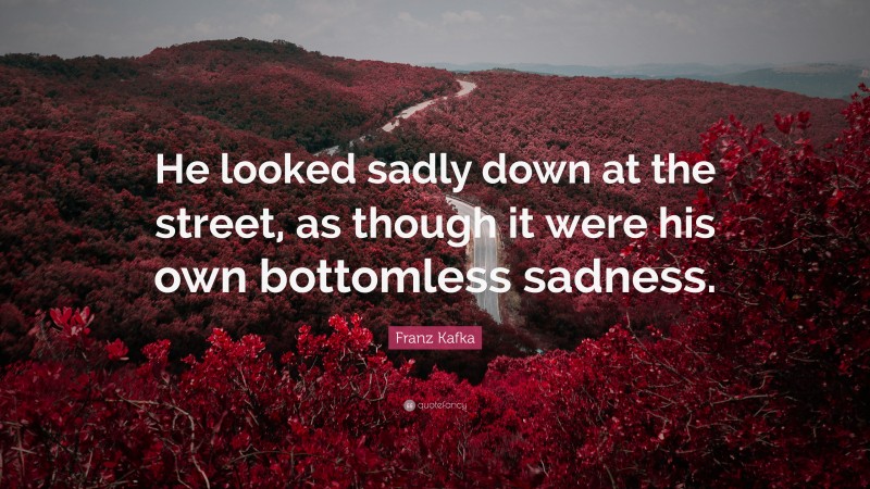 Franz Kafka Quote: “He looked sadly down at the street, as though it were his own bottomless sadness.”
