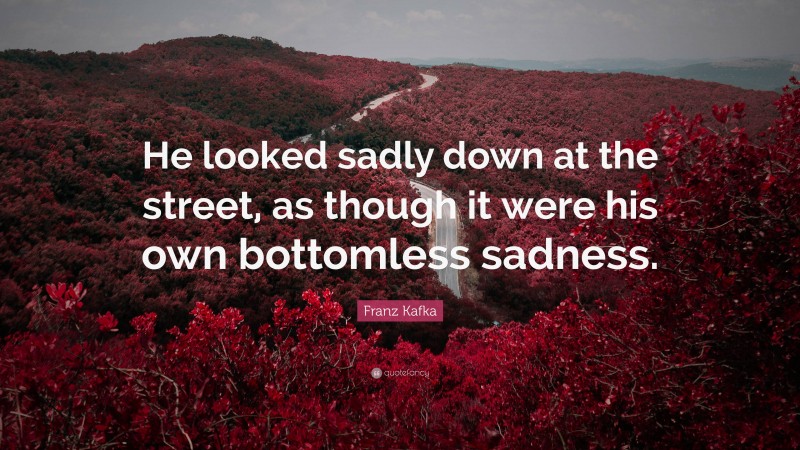 Franz Kafka Quote: “He looked sadly down at the street, as though it were his own bottomless sadness.”