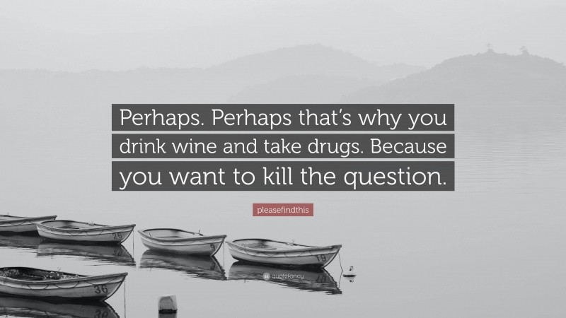 pleasefindthis Quote: “Perhaps. Perhaps that’s why you drink wine and take drugs. Because you want to kill the question.”