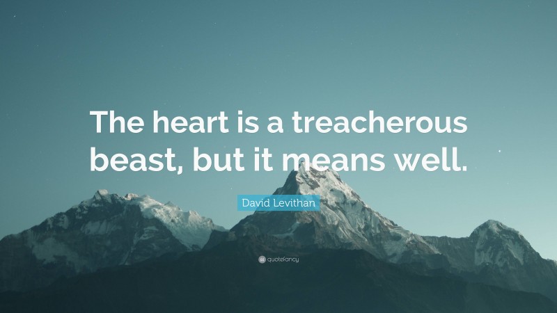 David Levithan Quote: “The heart is a treacherous beast, but it means well.”