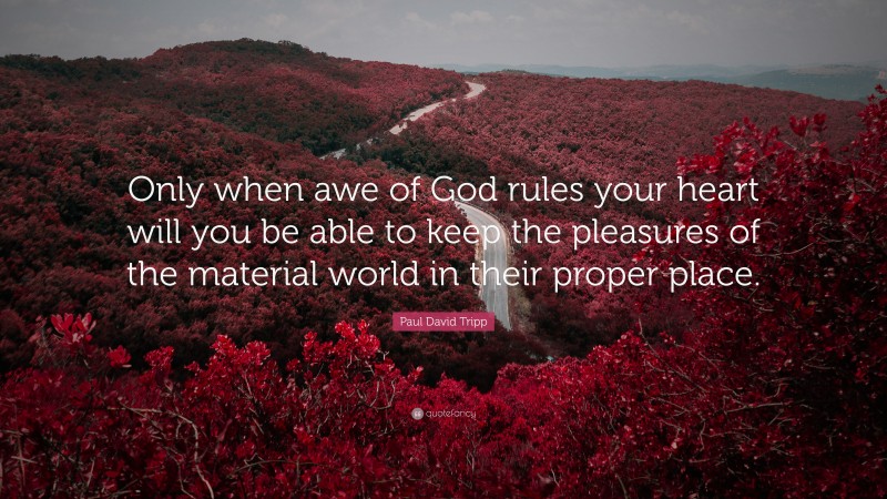 Paul David Tripp Quote: “Only when awe of God rules your heart will you be able to keep the pleasures of the material world in their proper place.”
