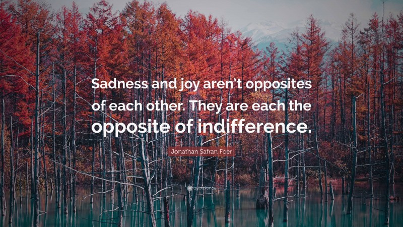 Jonathan Safran Foer Quote: “Sadness and joy aren’t opposites of each other. They are each the opposite of indifference.”