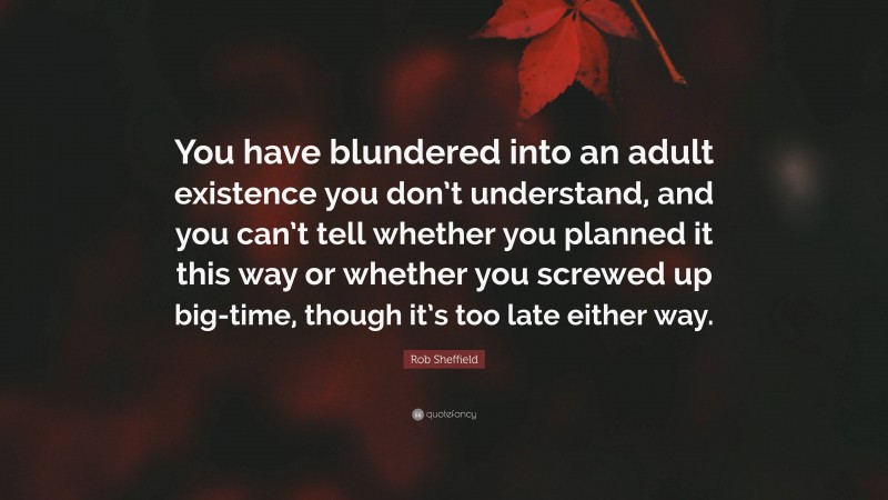 Rob Sheffield Quote: “You have blundered into an adult existence you don’t understand, and you can’t tell whether you planned it this way or whether you screwed up big-time, though it’s too late either way.”