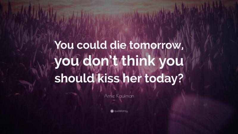 Amie Kaufman Quote: “You could die tomorrow, you don’t think you should kiss her today?”