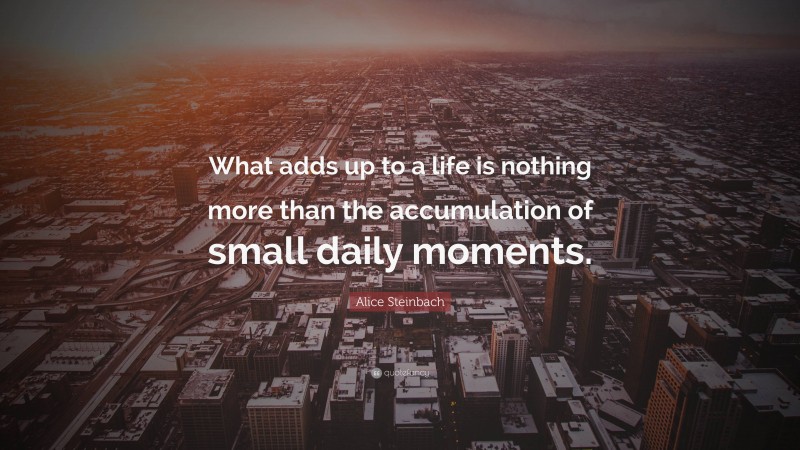 Alice Steinbach Quote: “What adds up to a life is nothing more than the accumulation of small daily moments.”