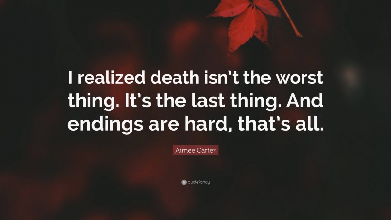Aimee Carter Quote: “I realized death isn’t the worst thing. It’s the last thing. And endings are hard, that’s all.”