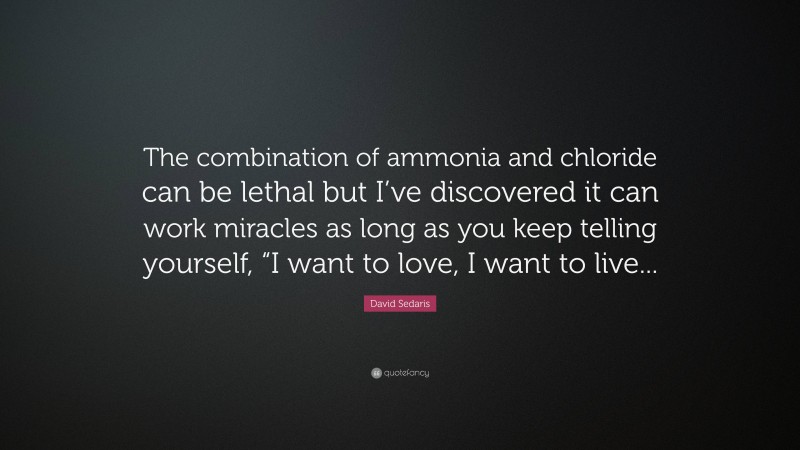 David Sedaris Quote: “The combination of ammonia and chloride can be lethal but I’ve discovered it can work miracles as long as you keep telling yourself, “I want to love, I want to live...”