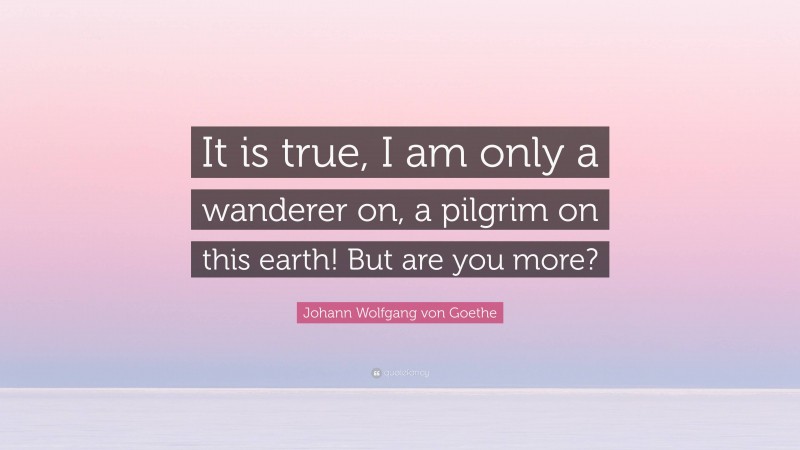 Johann Wolfgang von Goethe Quote: “It is true, I am only a wanderer on, a pilgrim on this earth! But are you more?”