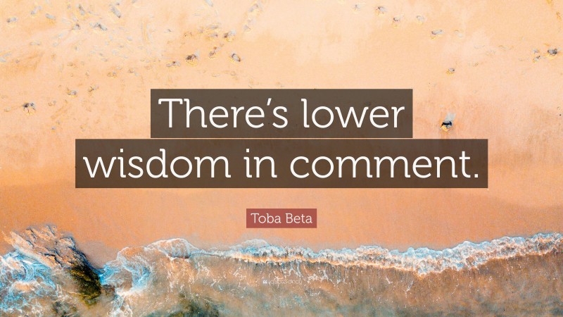 Toba Beta Quote: “There’s lower wisdom in comment.”