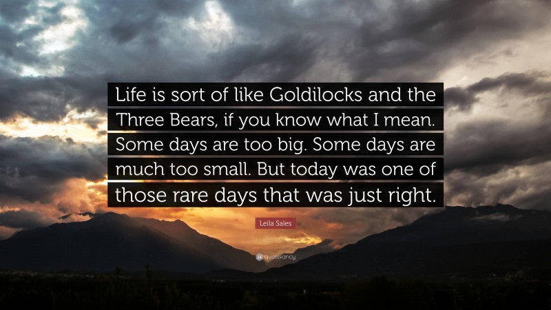 Leila Sales Quote: “Life is sort of like Goldilocks and the Three Bears, if you know what I mean. Some days are too big. Some days are much too small. But today was one of those rare days that was just right.”
