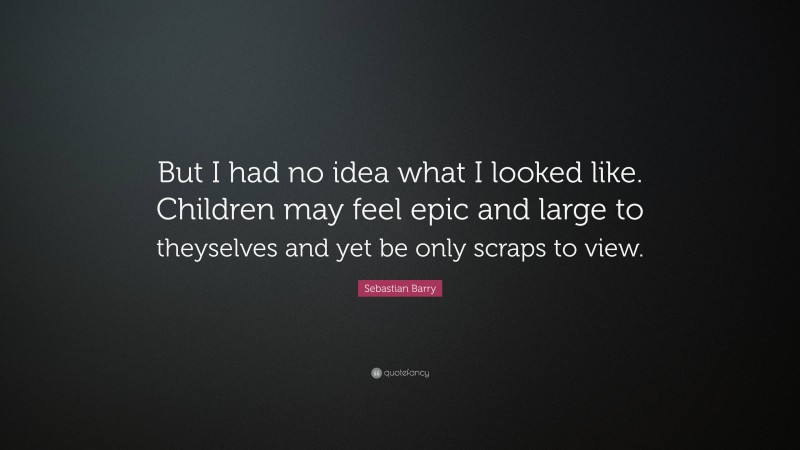 Sebastian Barry Quote: “But I had no idea what I looked like. Children may feel epic and large to theyselves and yet be only scraps to view.”