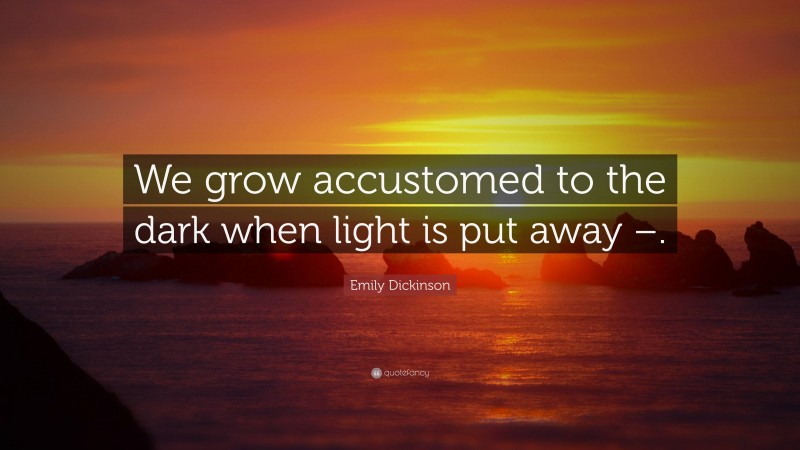 Emily Dickinson Quote: “We grow accustomed to the dark when light is put away –.”