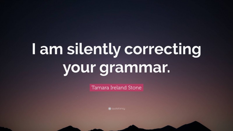 Tamara Ireland Stone Quote: “I am silently correcting your grammar.”