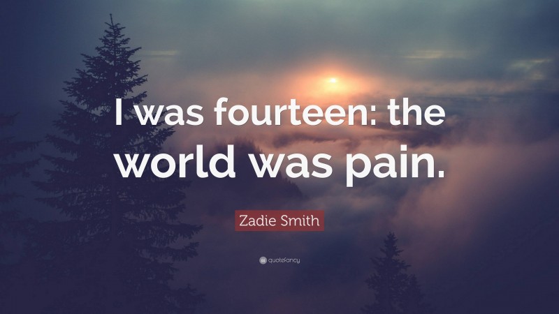 Zadie Smith Quote: “I was fourteen: the world was pain.”