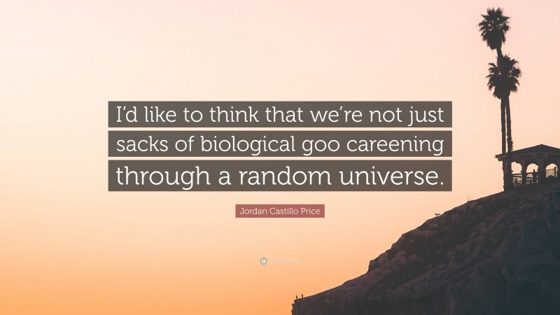 Jordan Castillo Price Quote: “I’d like to think that we’re not just sacks of biological goo careening through a random universe.”