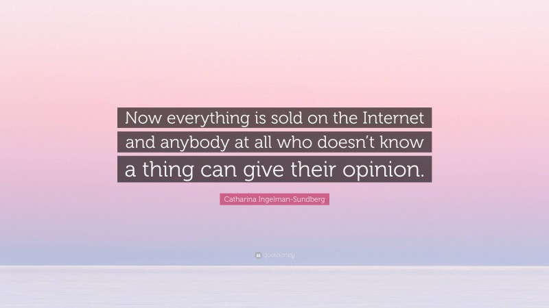 Catharina Ingelman-Sundberg Quote: “Now everything is sold on the Internet and anybody at all who doesn’t know a thing can give their opinion.”