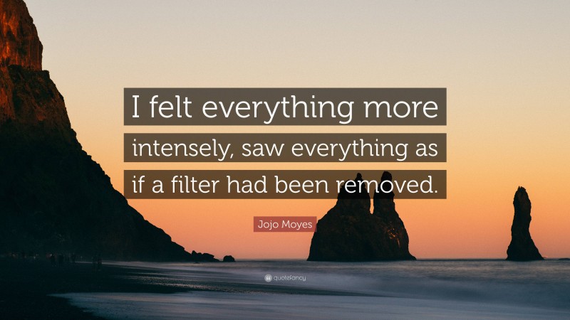 Jojo Moyes Quote: “I felt everything more intensely, saw everything as if a filter had been removed.”