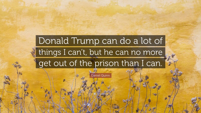Daniel Quinn Quote: “Donald Trump can do a lot of things I can’t, but he can no more get out of the prison than I can.”