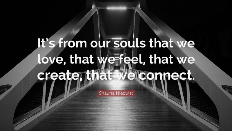 Shauna Niequist Quote: “It’s from our souls that we love, that we feel, that we create, that we connect.”