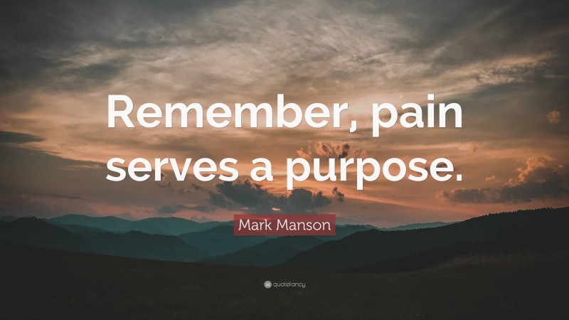 Mark Manson Quote: “Remember, pain serves a purpose.”