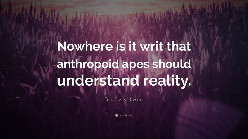 Terence McKenna Quote: “Nowhere is it writ that anthropoid apes should understand reality.”