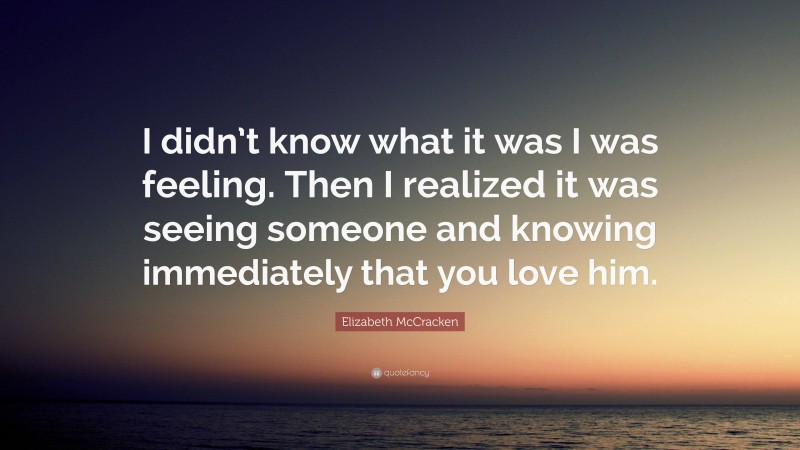Elizabeth McCracken Quote: “I didn’t know what it was I was feeling. Then I realized it was seeing someone and knowing immediately that you love him.”